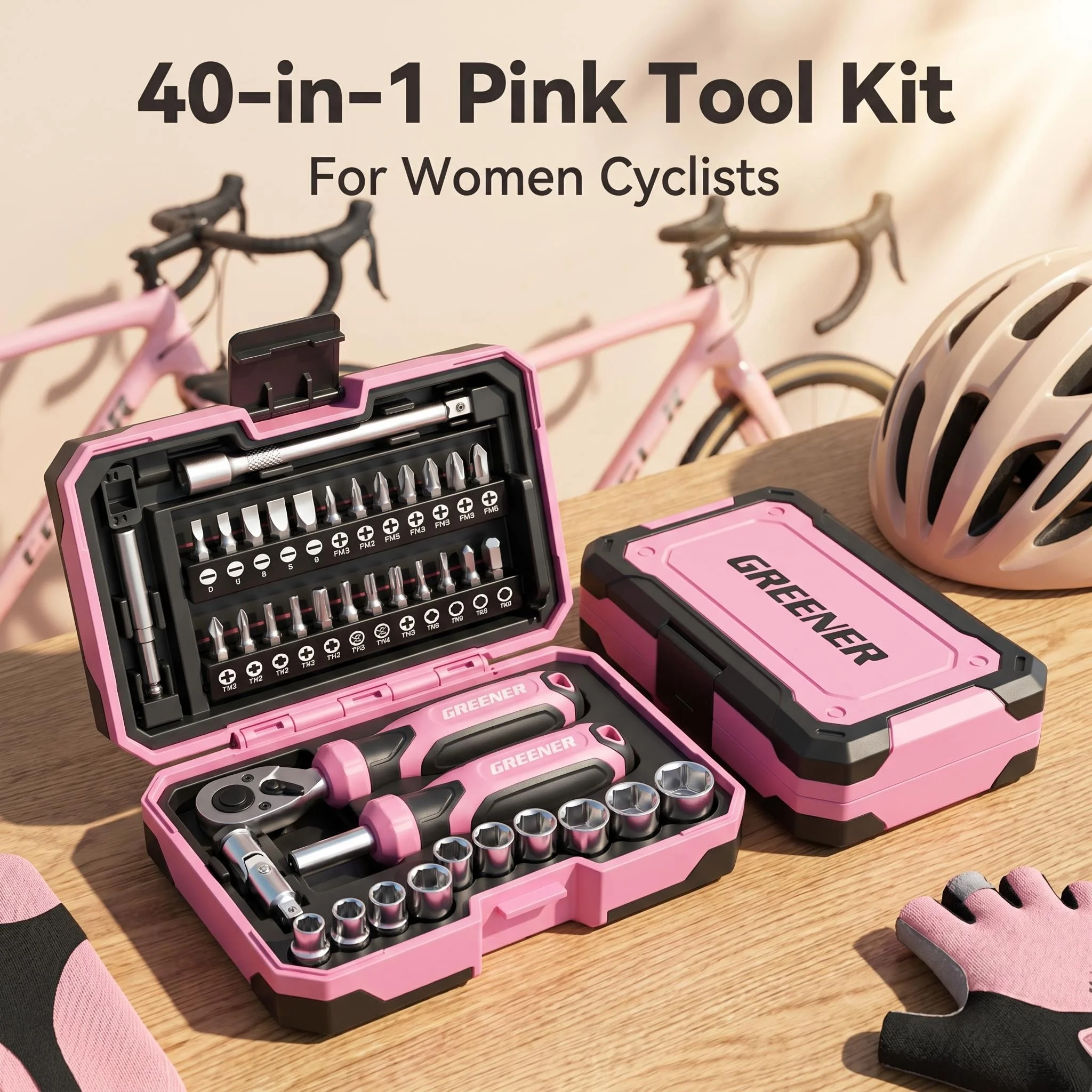 

Portable Ratchet Repair Tool Set 40 In 1 Mini Pocket Size Pink Black Combo For Bicycle Car Home DIY Maintenance