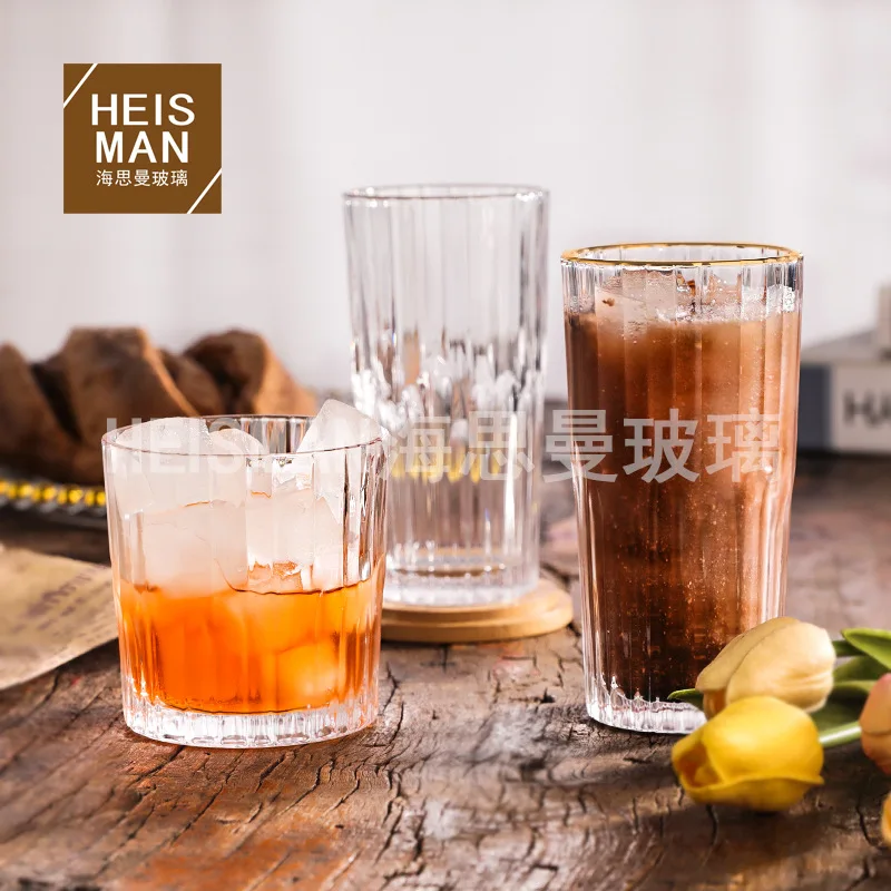 Withered Replica Coffee cup transparent cold drink glass household gilt edged water cup milk cup net red juice cup wholesale