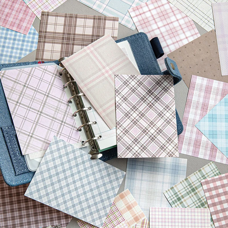 50pcs Creative Plaid Decor Scrapbook Vintage Material Paper Kit DIY Junk Journal Collage Photo Album Retro Background Paper view 4