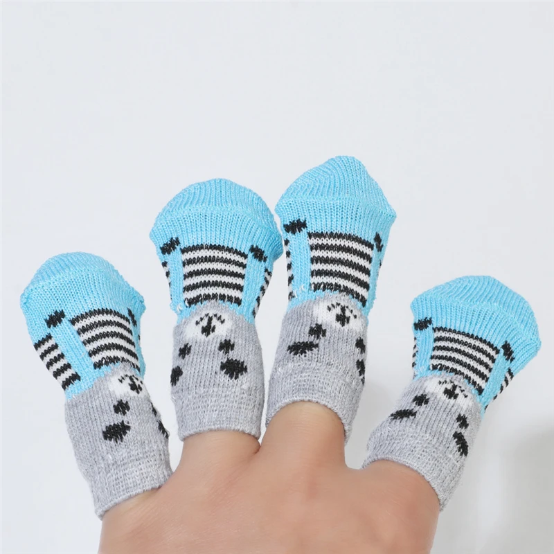 Pet Dog Winter Anti-Slip Socks Small Cat Dogs Knit Warm Socks Chihuahua Thick Paw Protector Dog Socks Booties Accessories 4pcs