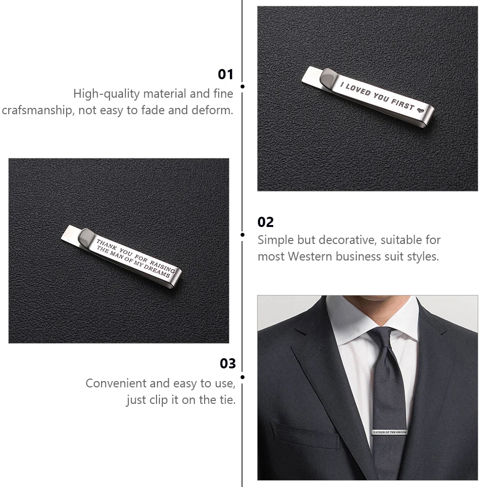 

1Pcs Groom Father Tie Clip Double-Sided Lettering Wedding Suit Decoration Father of The Bride Gift Business Suit Necktie Clamp