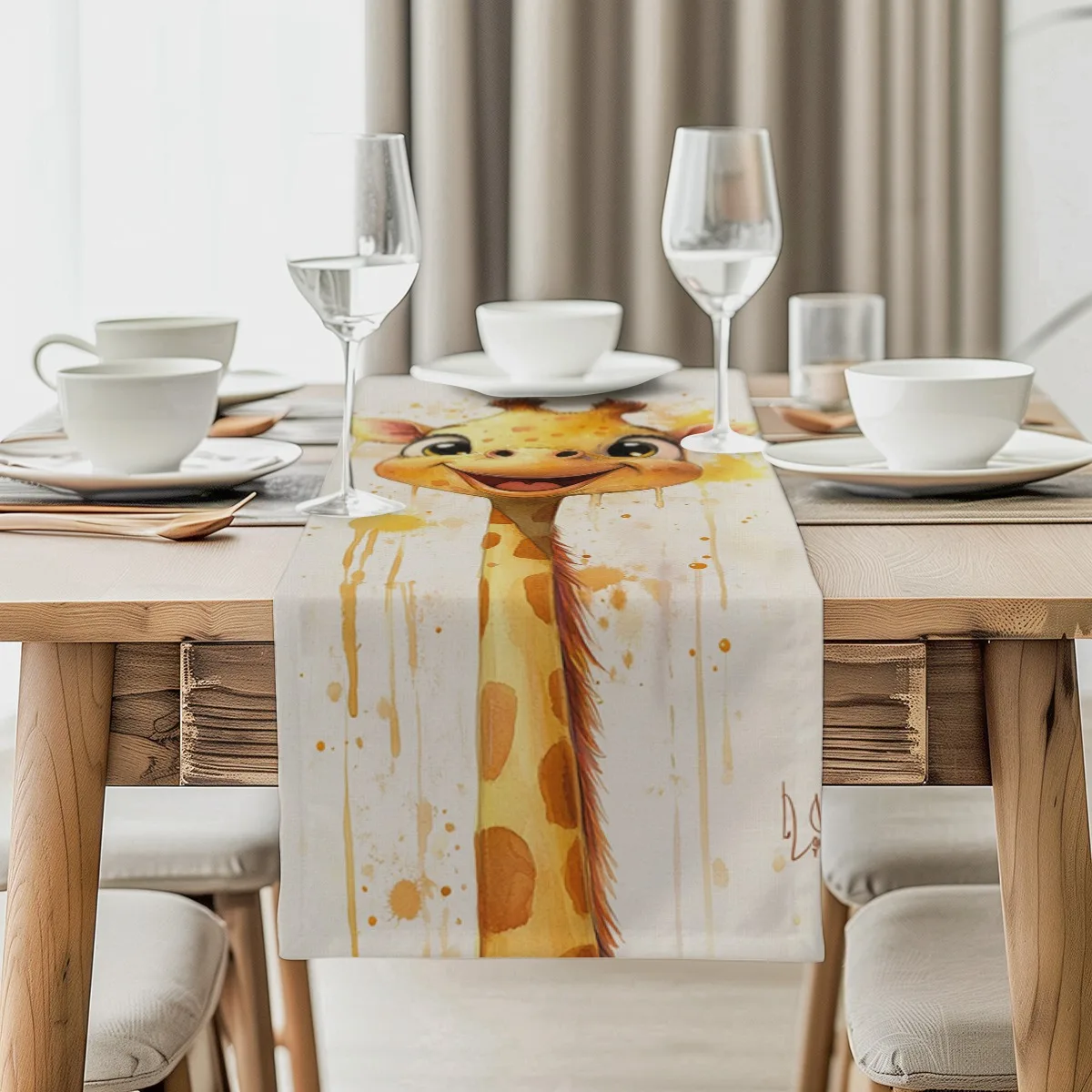 print table runner Giraffe Animal Watercolor Style Print Long cloth for Weddings Elegant Home Decor accessories,home Durable Fab