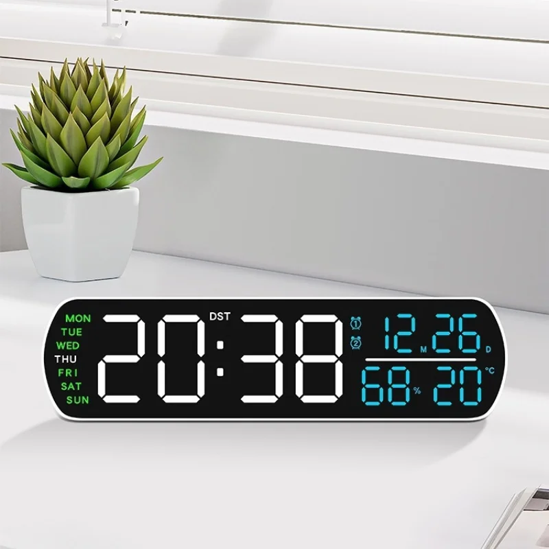 LED Alarm Clock TEMP Humidity Date Week Display Dual Alarm Timer Countdown DST Snooze Auto Dimming 12/24H Digital Table Clock
