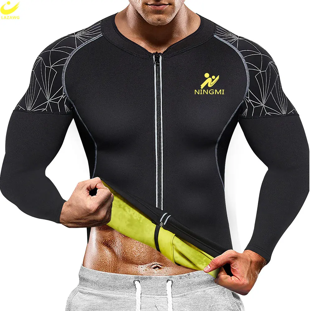 LAZAWG Sauna Jacket for Weight Loss for Men Neoprene Sweat Top Slimming Long Sleeve Body Shaper Workout Fitness Sport Fat Burner