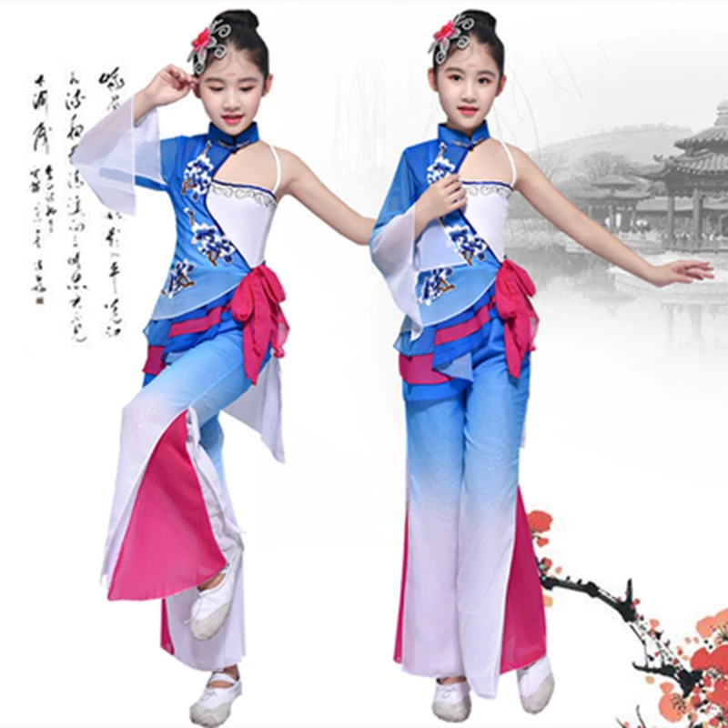 Chinese style Hanfu children fan dance costume girls Yangko dance clothes umbrella dance classical dance costumes