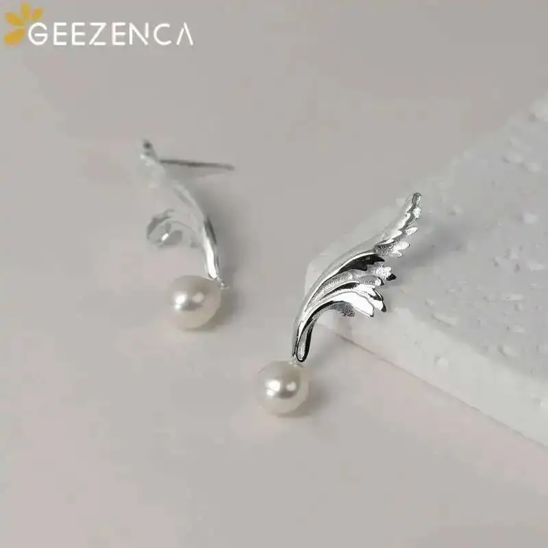 GEEZENCA 925 Sterling Silver Pearl Dangle Earrings For Women Plant Acanthus Pattern Designer Chic Unique Earring 2024 New Gift