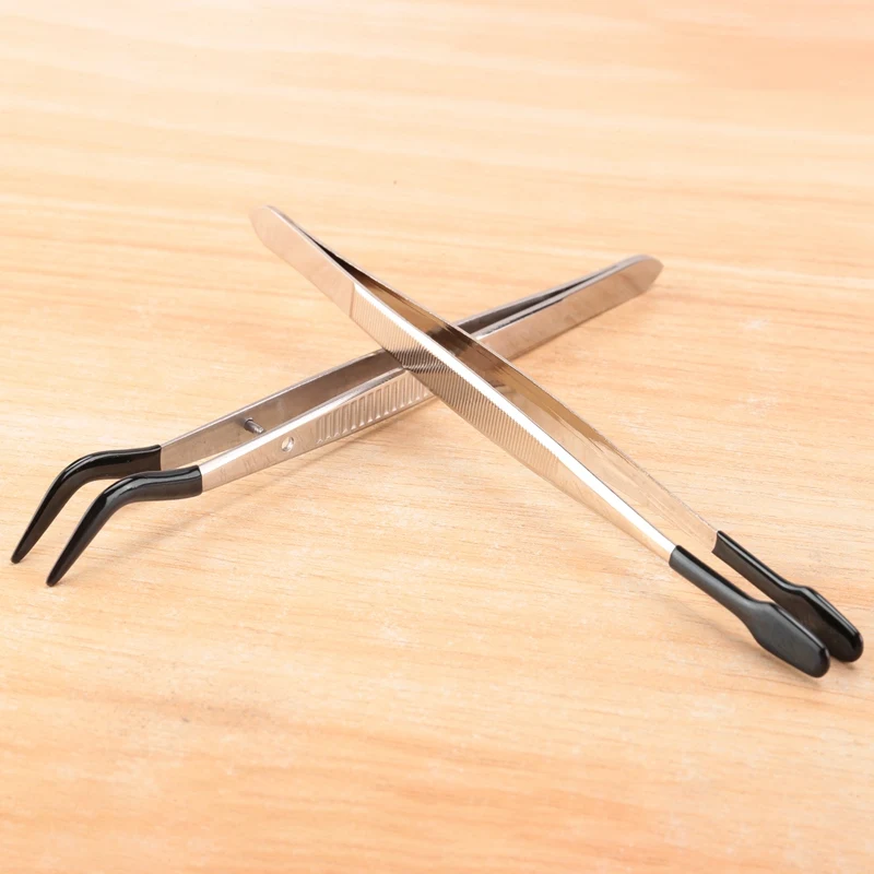 

A21I-Rubber Tip Tweezers Set For Craft Laboratory Industrial Hobby Tweezers Pliers Jewelry Stamp Plastic Box 12/15Cm