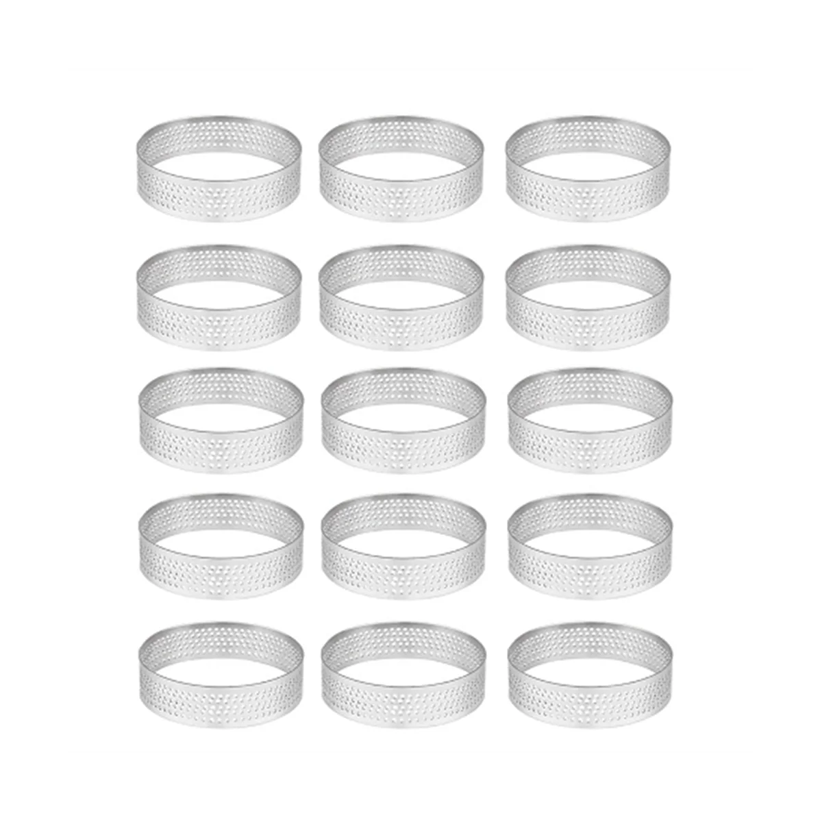 

15 Pack Stainless Steel Tart Ring, Heat-Resistant Perforated Cake Mousse Ring, Round Ring Baking Doughnut Tools