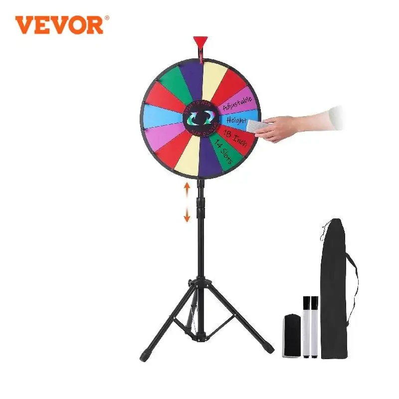 VEVOR 18 Inch Tabletop Color Prize Wheel with Folding Tripod Floor Stand 14 Slots Dry Erase for Win Fortune Spinning Stand Game