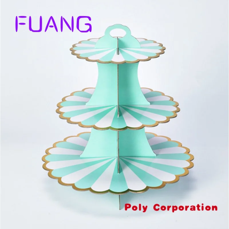 Custom  High Quality Party Decoration 3 Layer Difrent Size Cake Rack Disposable Tableware Paper Cake Stand Tower Tools