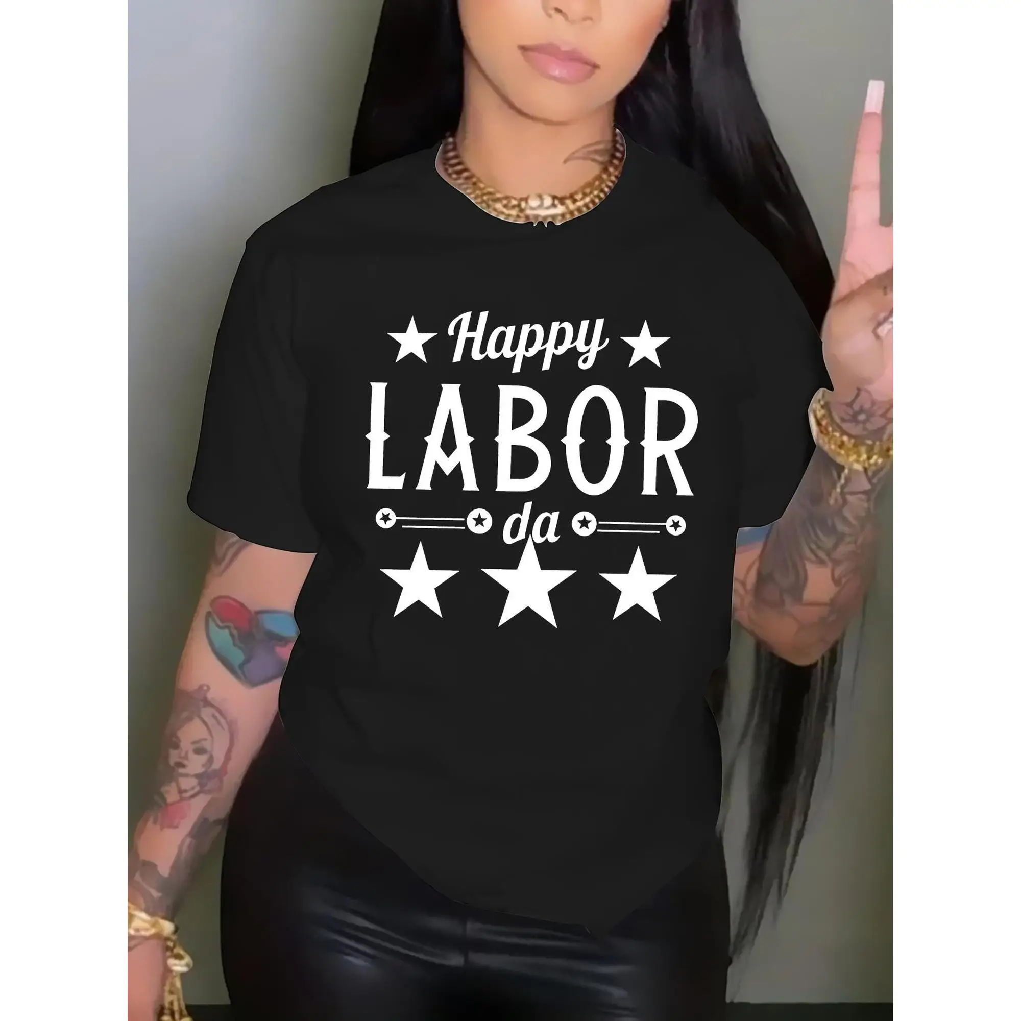 

Happy Labor Day T-Shirt Star Print Tee Unisex Cotton Short Sleeve Top Labor Day Celebration Gift Worker Appreciation