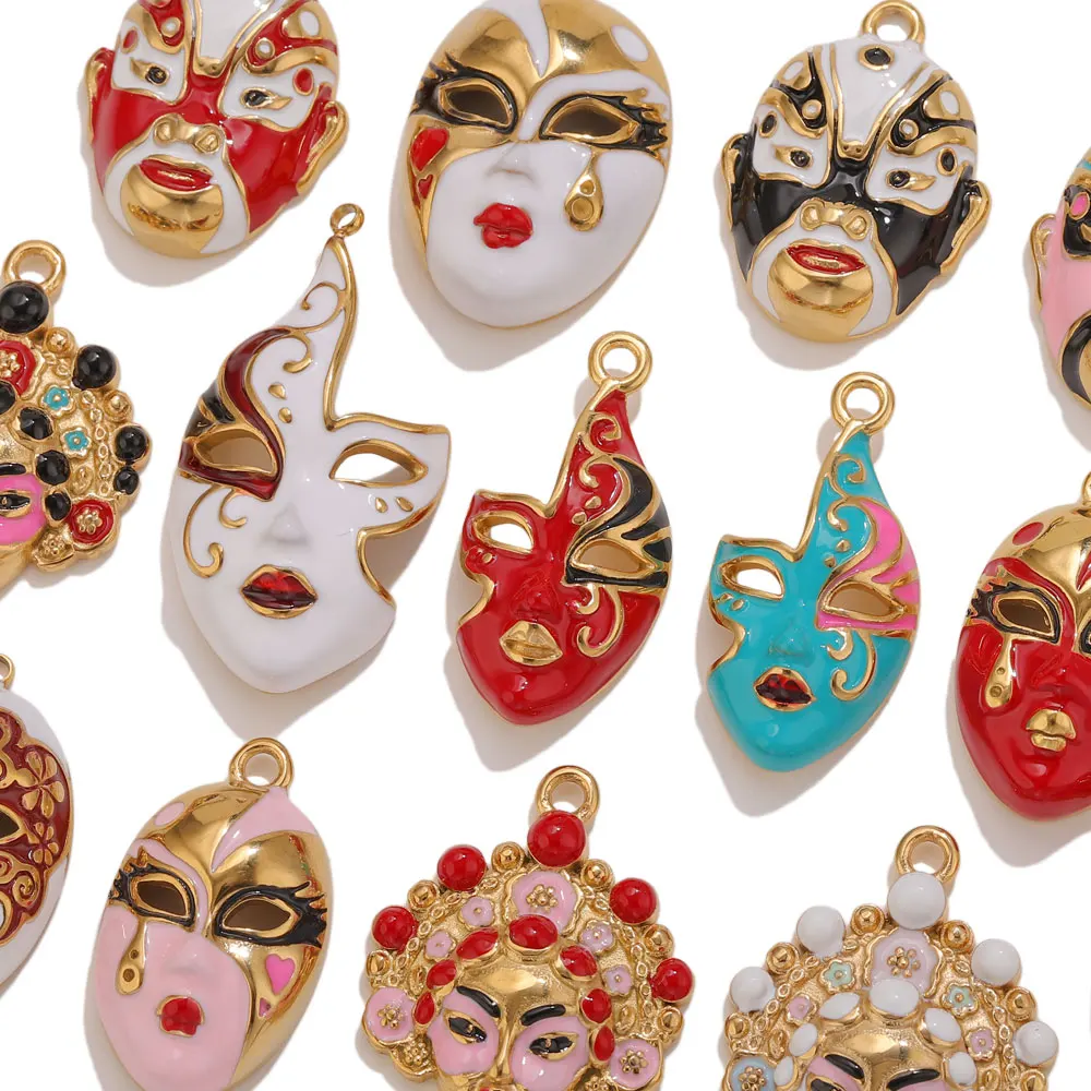 1 Stück Edelstahl-Emaille-Anhänger für die Schmuckherstellung, DIY Peking-Oper-Masken-Anhänger für Ohrringe, Halsketten, Charm-Zubehörteile – Detail 5