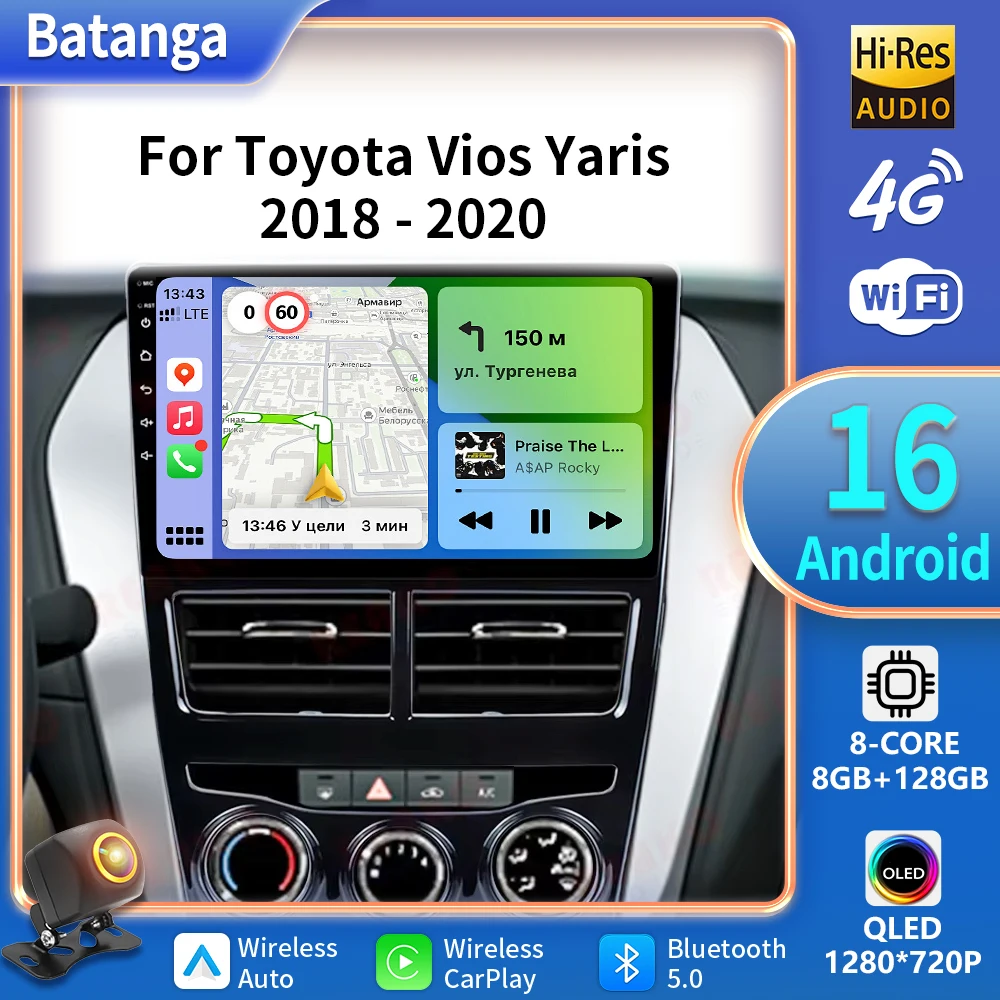 2 Din Car Radio Android Carplay For Toyota Vios Yaris 2018 2019 2020 Multimedia Player Stereo 2din Navigation GPS Head Unit DSP