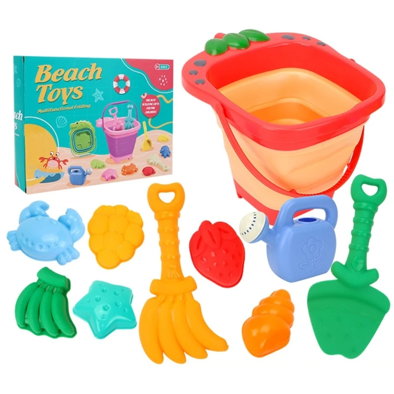 

Q0KB Kids Travel Sand Toy with Sand Shovel Sea Animal Mould Foldable Bucket Outdoor Water Play Toy for Children Pool Play