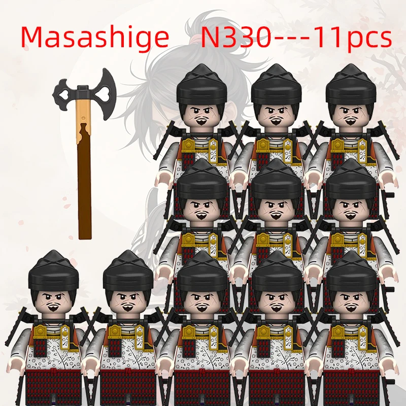 Blocs de construction d'armes de samouraï japonais, militaire médiéval, figurines de soldats d'action, armure d'épée, casque, drapeau, arc, briques, jouets cadeaux