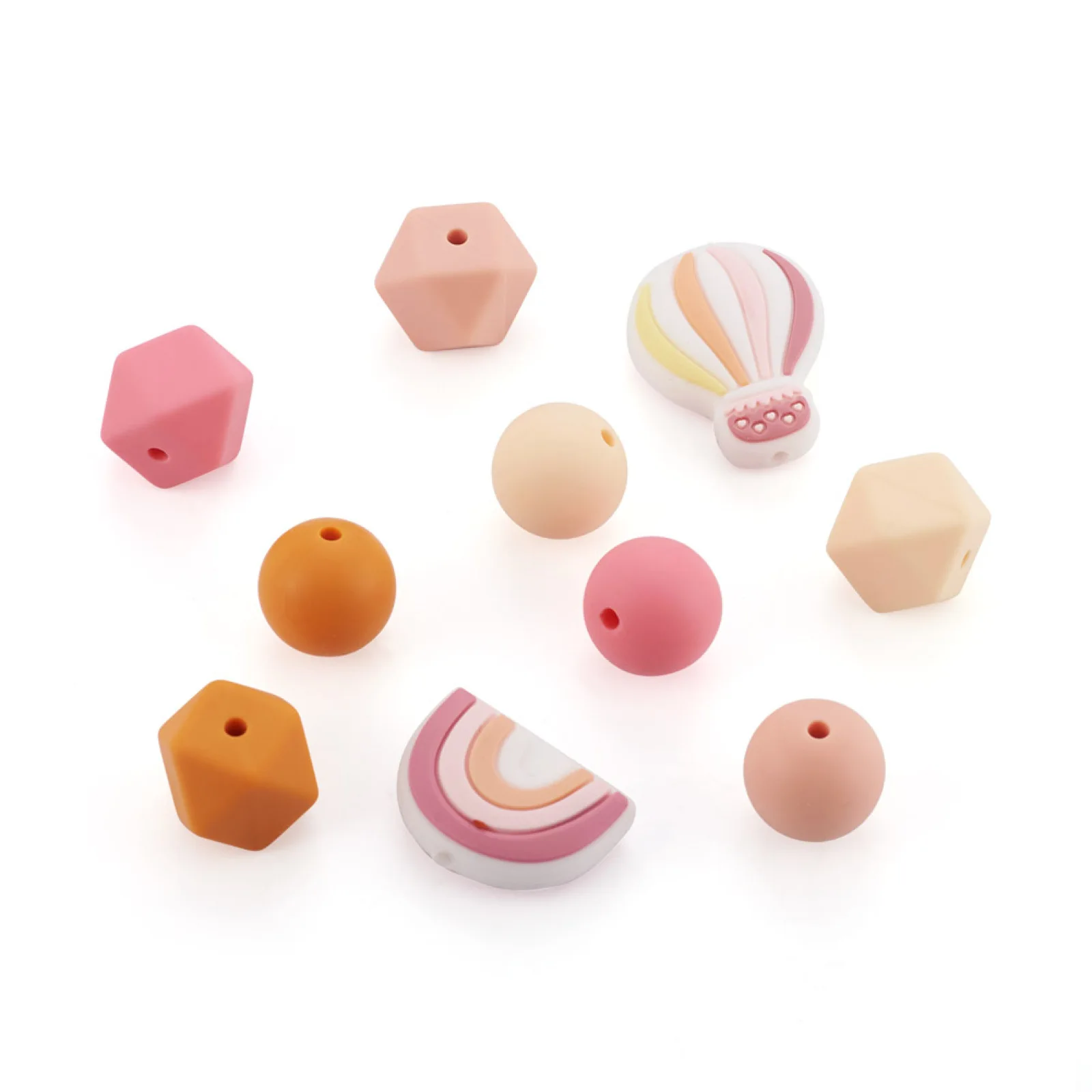 50Pcs 10 Style Food Grade Eco-Friendly Silicone Beads Octagon Hot Air Balloon Shape Beads DIY Nursing Necklaces Keychain Making