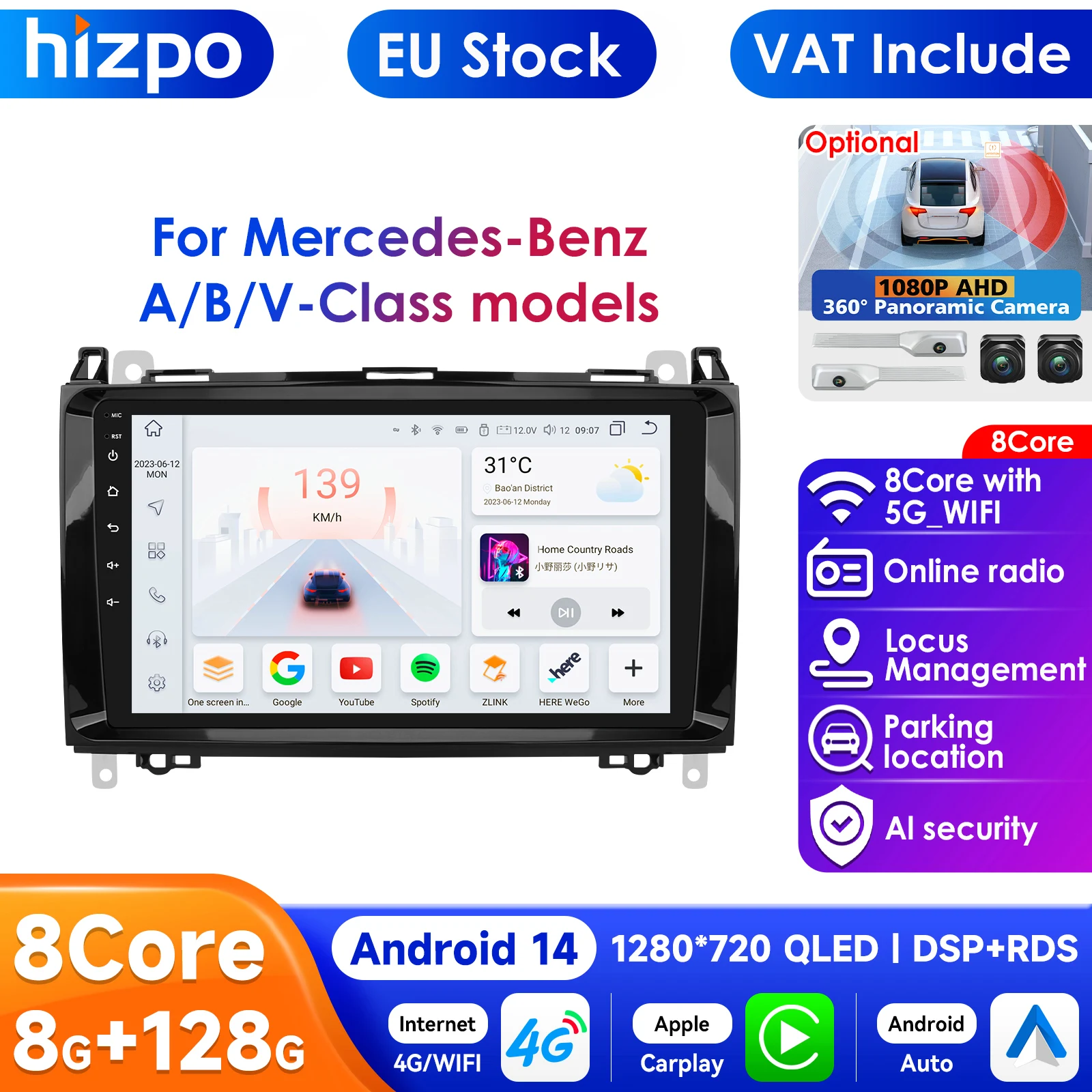 Autorradio con GPS para coche, reproductor Multimedia con Android, pantalla de 8GB + 128GB, navegador, B200 para Mercedes Benz, Sprinter, W906, W639, Clase AB, W169, W245, Viano, Vito