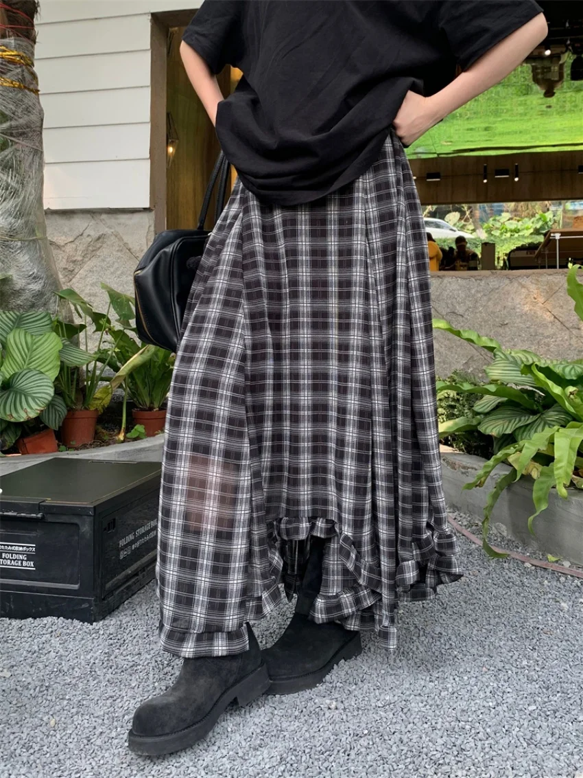

Alien Kitty Black Chiffon Long Skirts Women Summer Retro New 2025 OL Casual Ruffles High Street Gentle Loose Camping Daily
