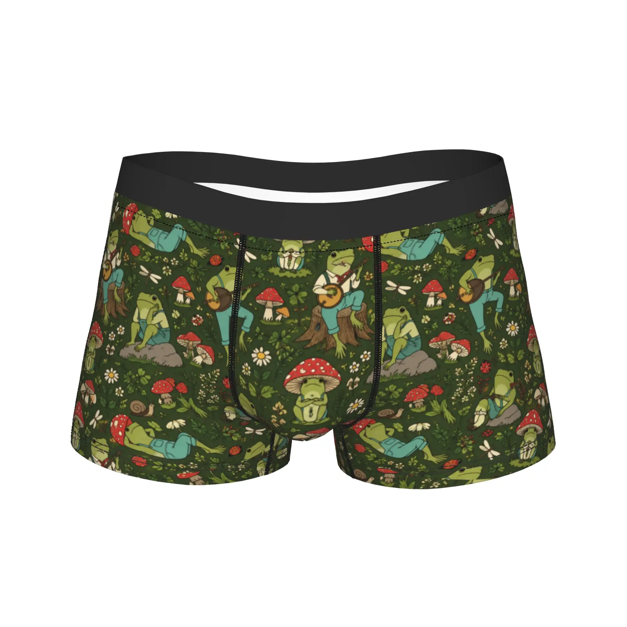 Cute Cottagecore  Frog Playing Banjo on Mushroom Boxer Shorts  Pouch Underwear Shorts Briefs Classic Man Underpants Big Size