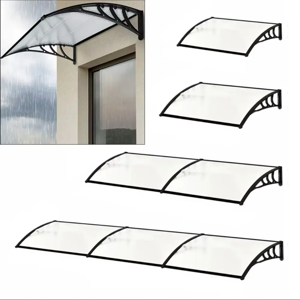 Door Canopy Awning Window Rain Snow Shelter Curved Sheet, Black 120CM