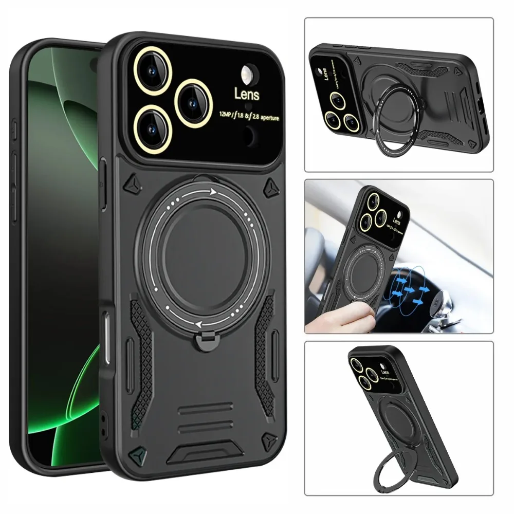 NEUE Rüstung Magnetische 360 Rotation Halter Anti-Drop Fall für IPhone 17 Air 16E 15 14 Plus 13 12 11 ProMax Objektiv Kamera Schützen Abdeckung