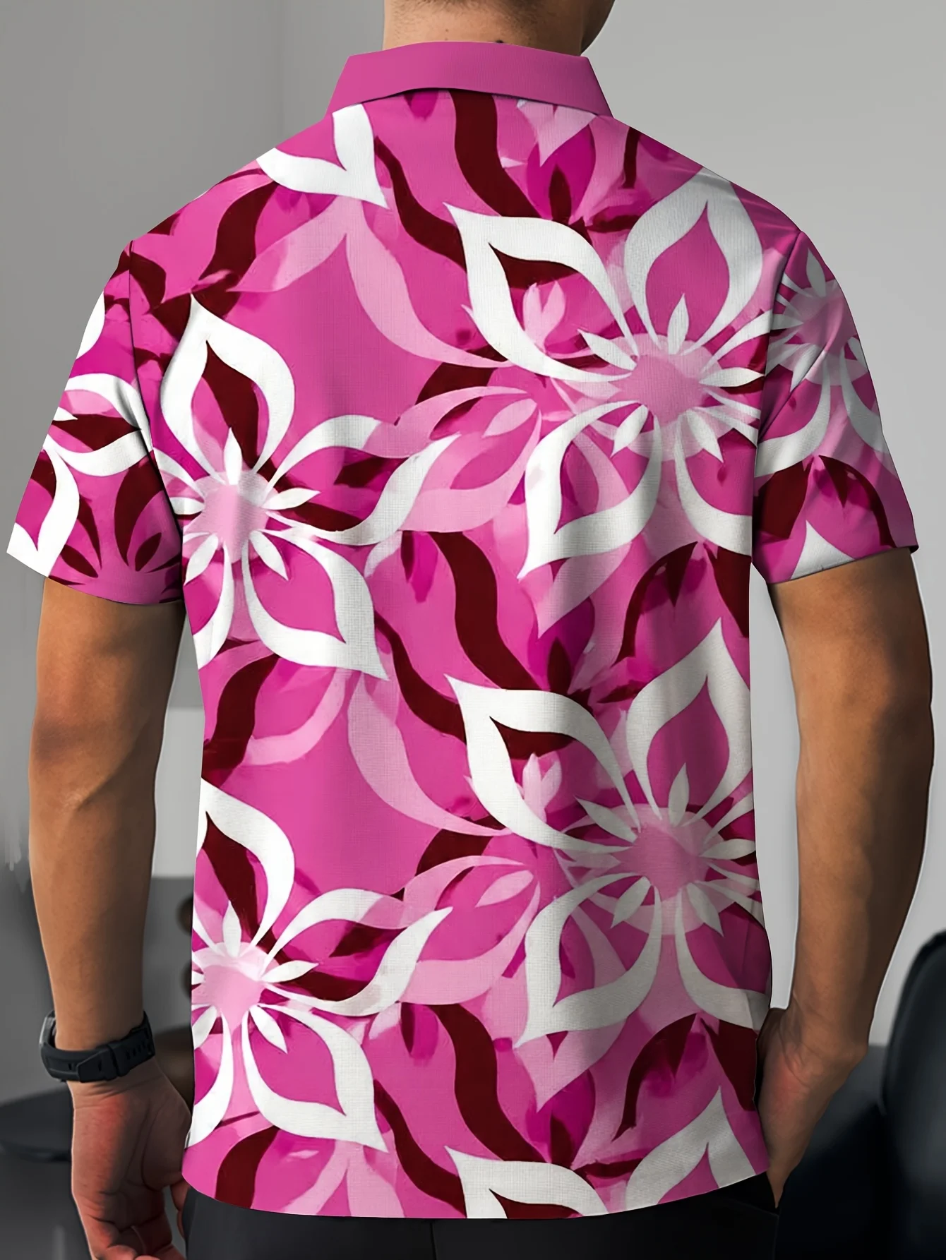 New men's short-sleeve polo shirt T-shirt, loose-fitting and tailored with printed patterns, versatile basic crew-neck top suita