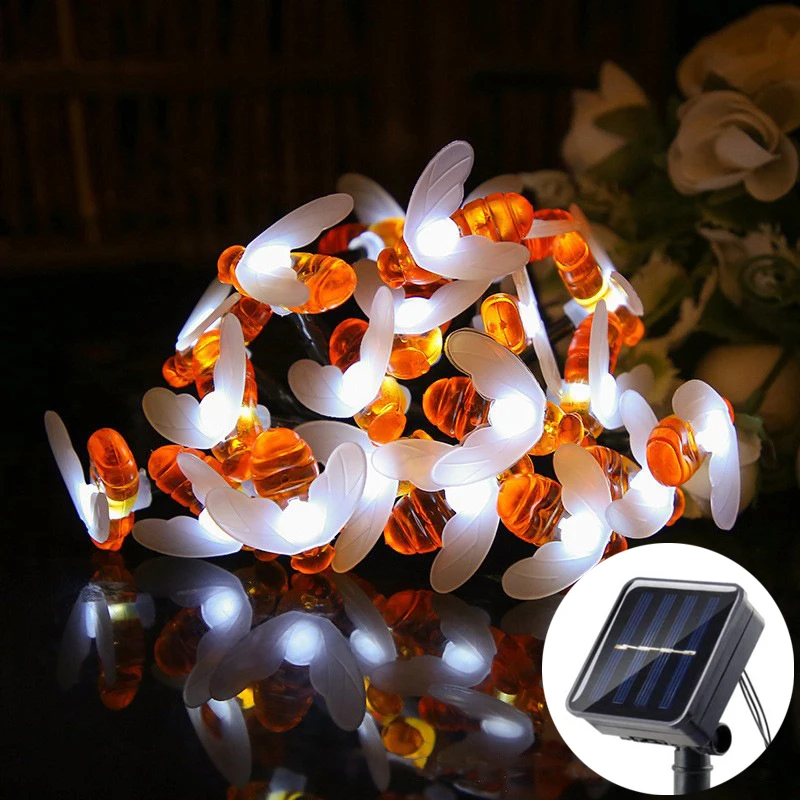 

Solar Cute Honey Bee Festoon String Light Outdoor Garden Christmas Tree Holiday Solar Garland Wedding Party Balcony Decoration