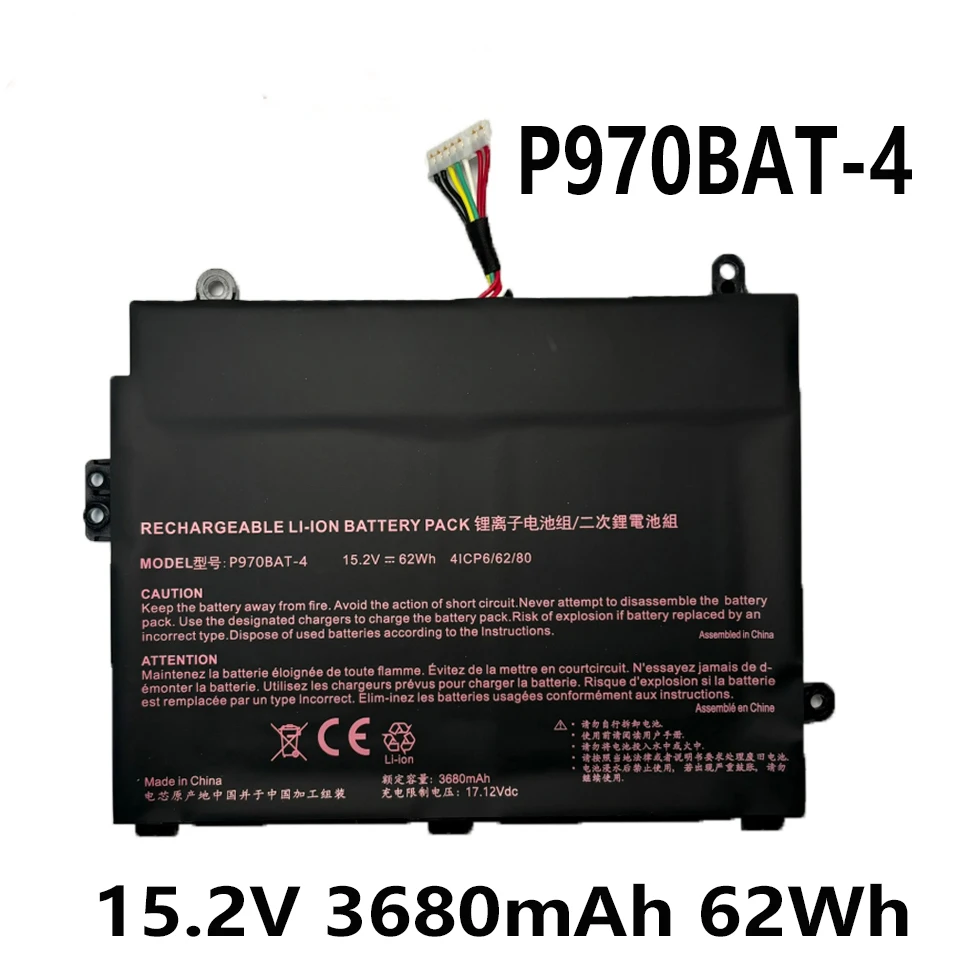 P970BAT-4 15.2V 3680mAh 62Wh laptop batteries for Clevo P960EN-K P970ex 4ICP2/62/80 4IPC6/62/80 battery