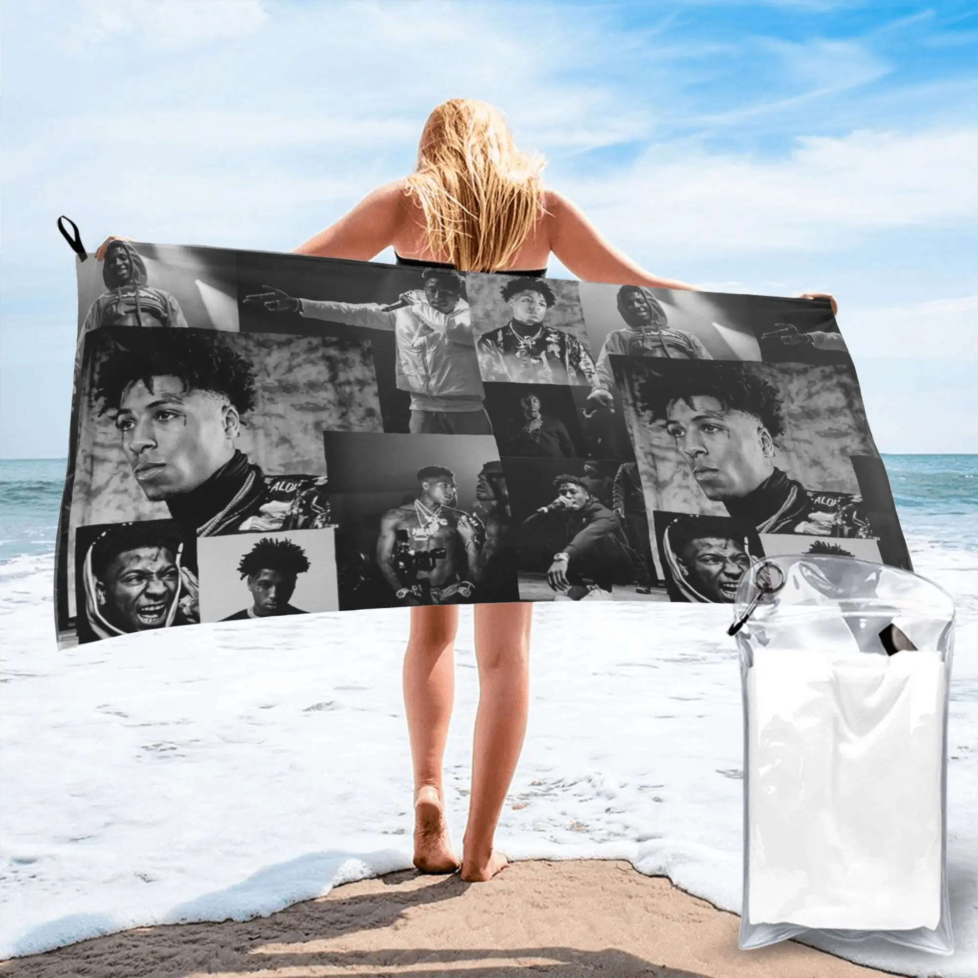 Youngboy  B And W Never Broke Again Collage Beach Towel Soft Microfiber Quick Dry Absorbent Quick Towels For Bath