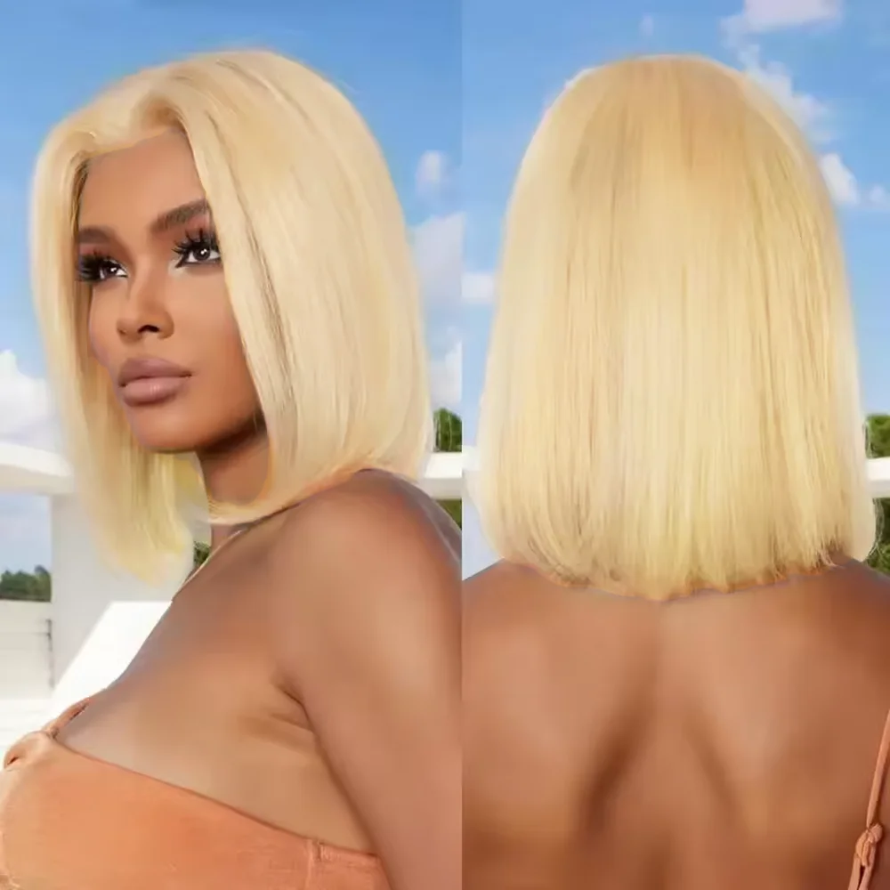 باروكات بوب أشقر 100% شعر بشري 13X6 باروكة بوب أمامية من الدانتيل تم قطعه مسبقًا مع شعر أطفال 200% كثافة 613 باروكة أمامية من الدانتيل شعر بشري