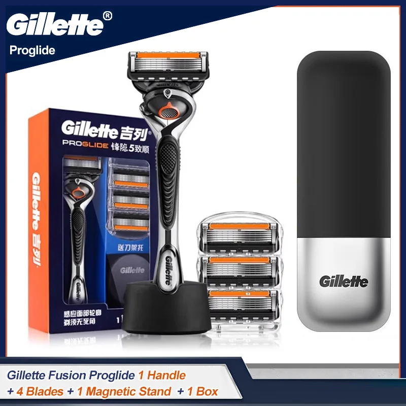 

Gillette Fusion 5 ProGlide Razor 1 Handle 4 Razor Heads 1 Stand Flex Ball Tech Fit to Face Curves Safty Manual Shaver for Men