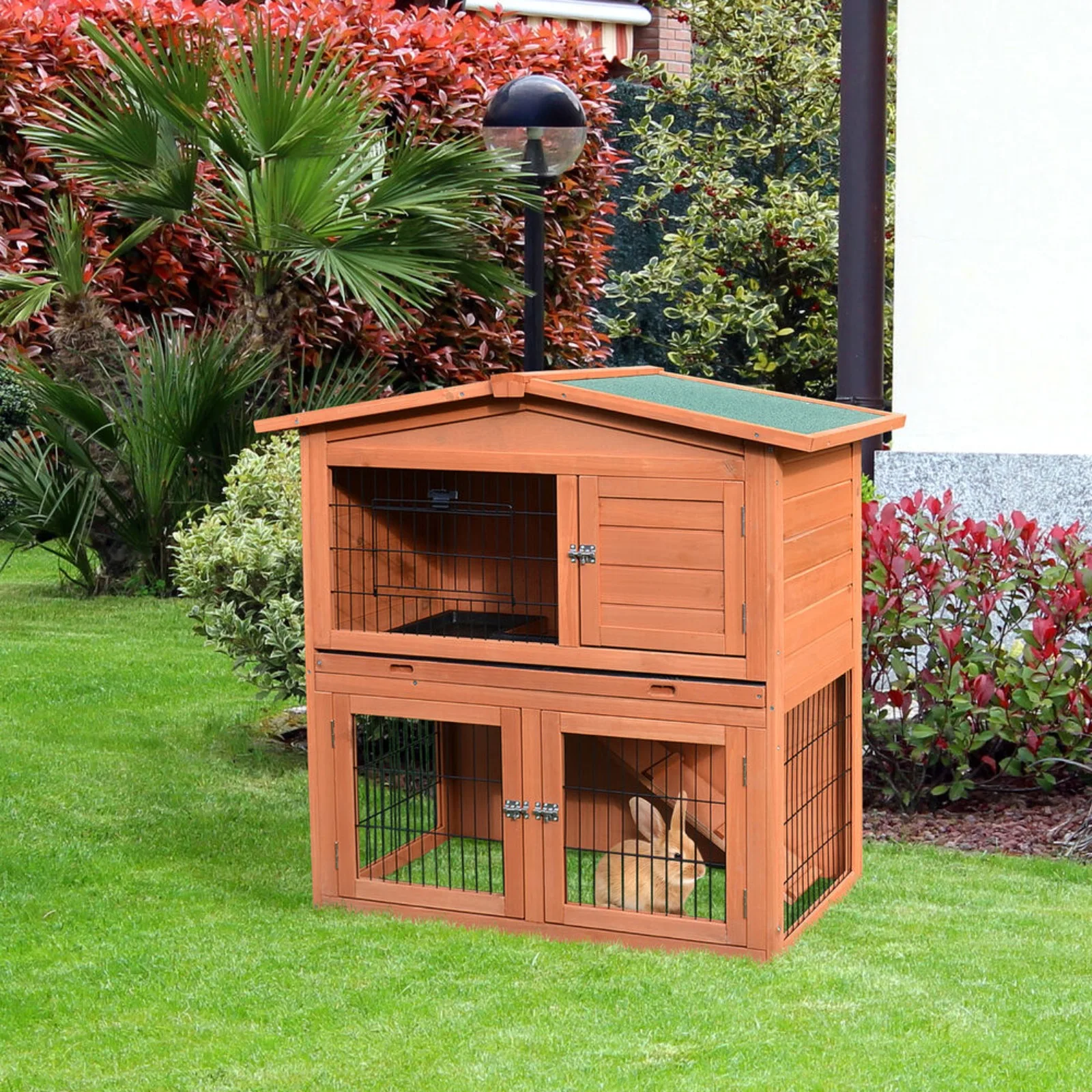 

US 40"New A-Frame Wood Wooden Rabbit Hutch Small Animal House Pet Cage Chicken Coop