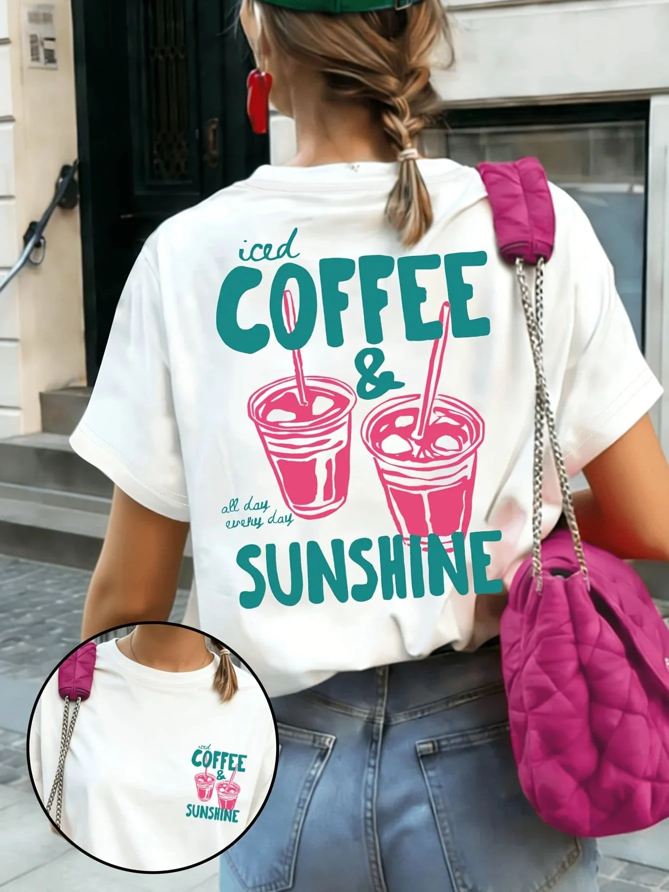 Women's T-shirt with Coffee Club Graphic, Retro Coffee & Breakfast Print Short Sleeve Top, Spring Summer Daily Wear Lady's Tops view 6