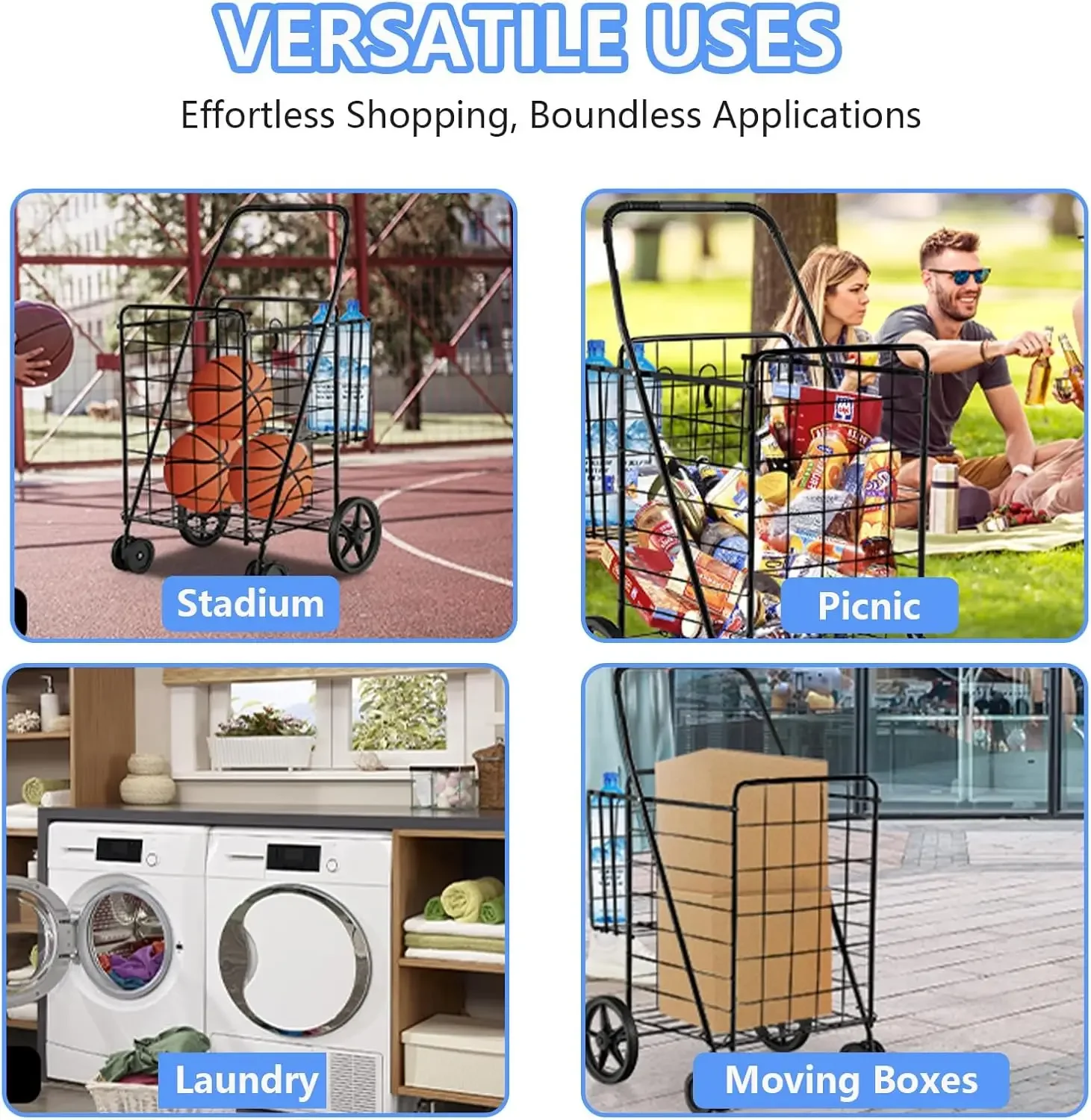 عربة تسوق قابلة للطي شديدة التحمل مع بطانة مقاومة للماء و360 درجة ° عجلات دوارة | عربة بقالة قابلة للطي لسهولة النقل #6