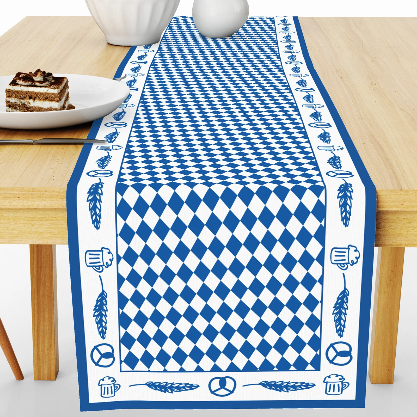 1pc Munich Beer Festival Table Flag Decoration 276x50cm Bavarian Table Decoration Blue and White Bavarian Table Decoration Beer