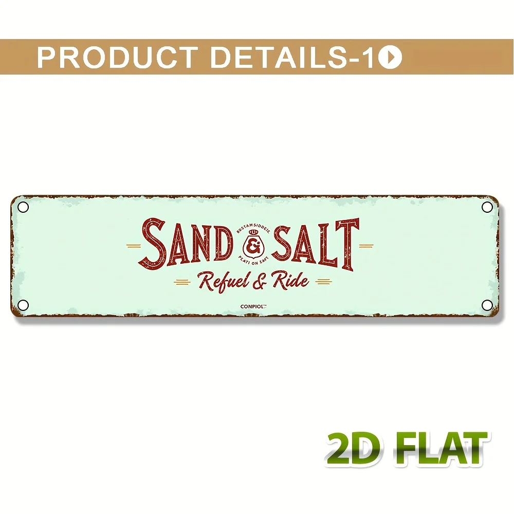 2D Flat, Vintage 2D Metal Wall Art Sign - 10.16x566.42cm Retro Mint Green with Red Letters, Flat Iron 2D Decorative Plate for Ho