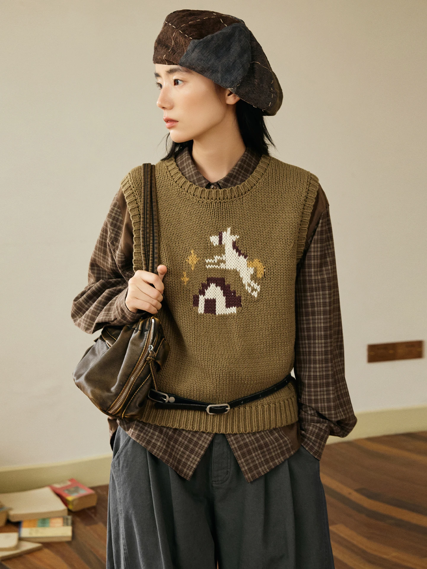 

Octopusme ретро японский вязаный жилет без рукавов хлопок акриловое волокно круглый дизайн Ne дизайн для молодых женщин