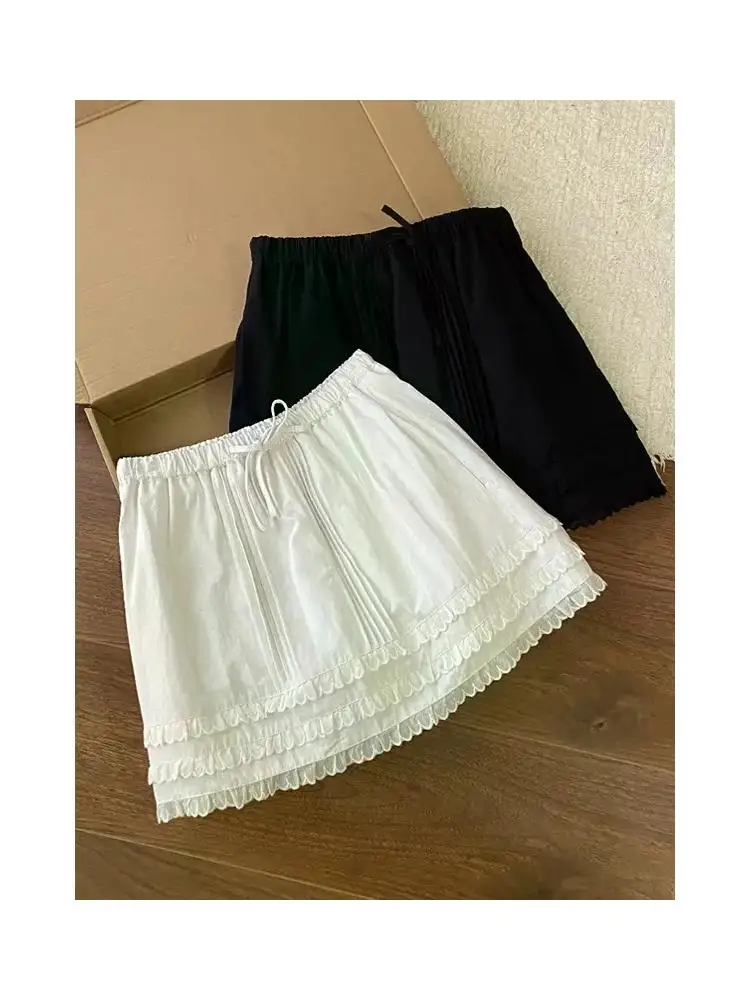 Faionable Faltenrock, weißer A-Linien-Rock, Sommer 2025, Polyesterstoff, Vintage-Stil, mittlere Taille, Polyesterfaser