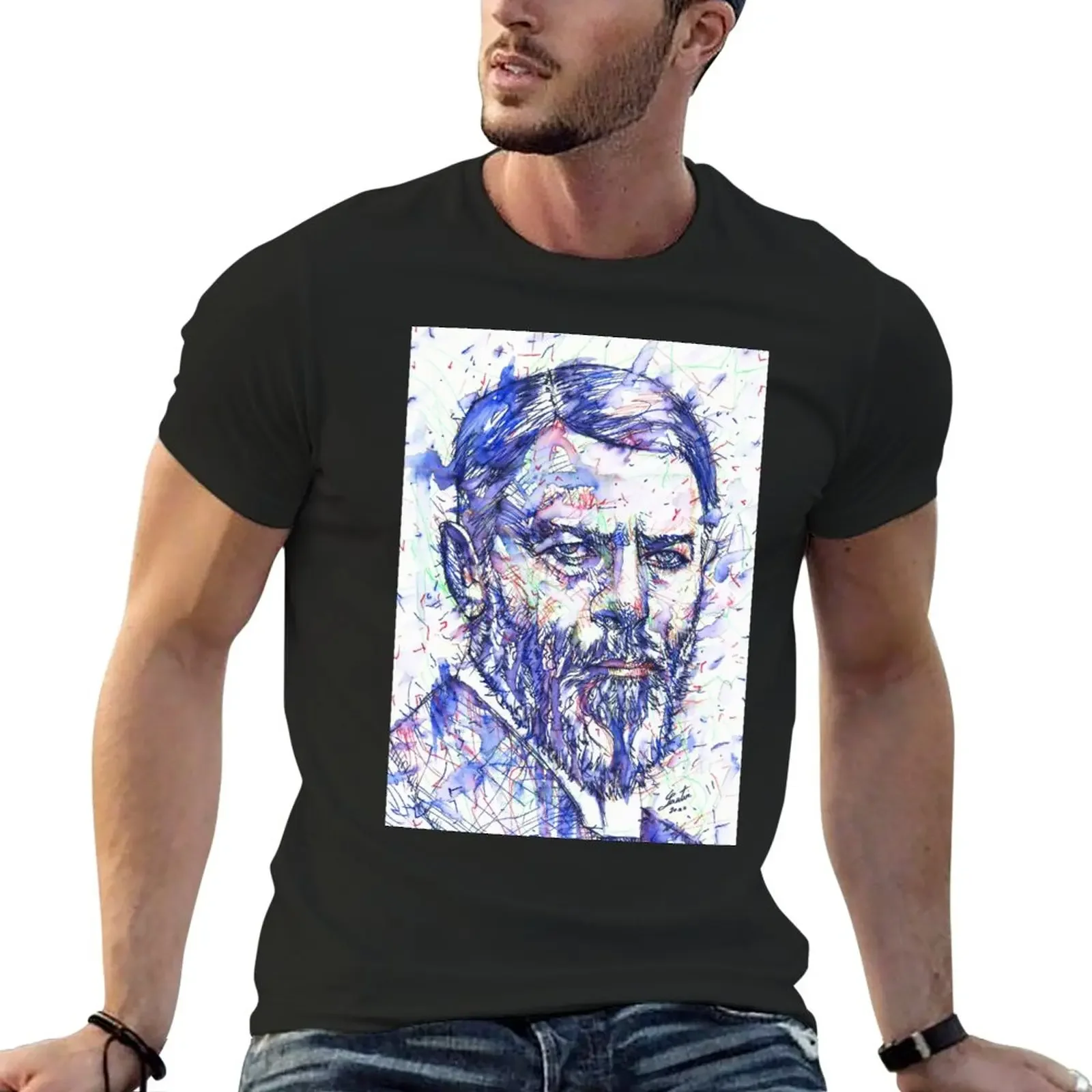 Camiseta con estampado de acuarela y tinta de MAX WEBER para hombre, ropa sublime con estampado de animales, paquete de 1