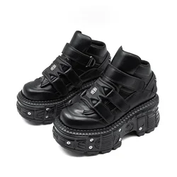 2026 Woman Sneakers New Punk Style Women Shoes Gothic Ankle Rock Boots Lace-up Heel Height Platform Shoes Woman Metal Decor