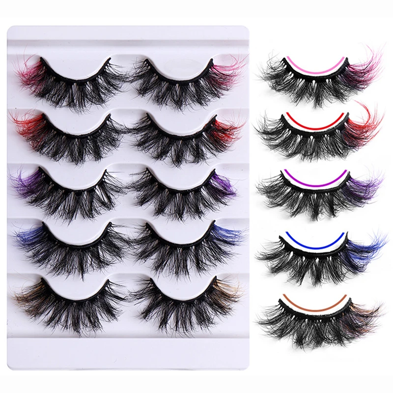 5 Pairs Colored False Eyelashes Dramatic Eyelash Extension Natural Fluffy Mink Lashes Makeup Eyelash Extension Fake Eyelashes