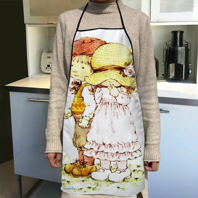 Sarah Kay Cartoon Apron Dinner Party Cooking Apron Adult Baking Accessories Waterproof Fabric Printed Cleaning Tools 1014