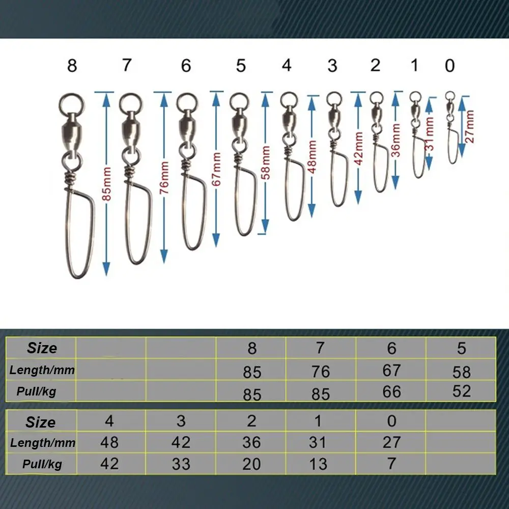 Pesca gira conector, rolamento de esferas, giratória para gancho de pesca, acessórios da carpa, 0 #-8 #, 10pcs