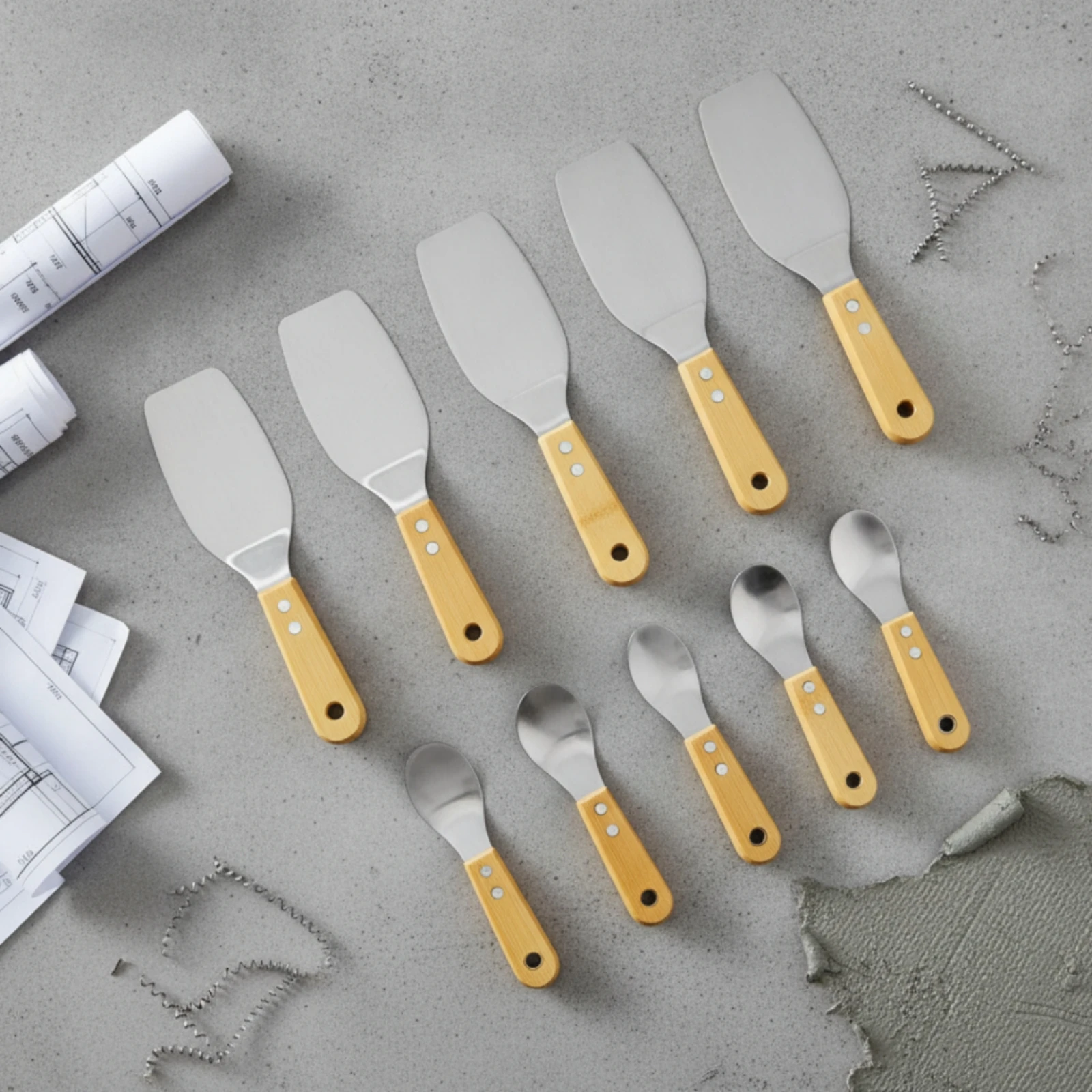 8 Pieces Glue Scraper with Bamboo Handle Rust Resistant Caulk Scraper with Wooden Handle Caulk Remover Tool Ergonomic view 4