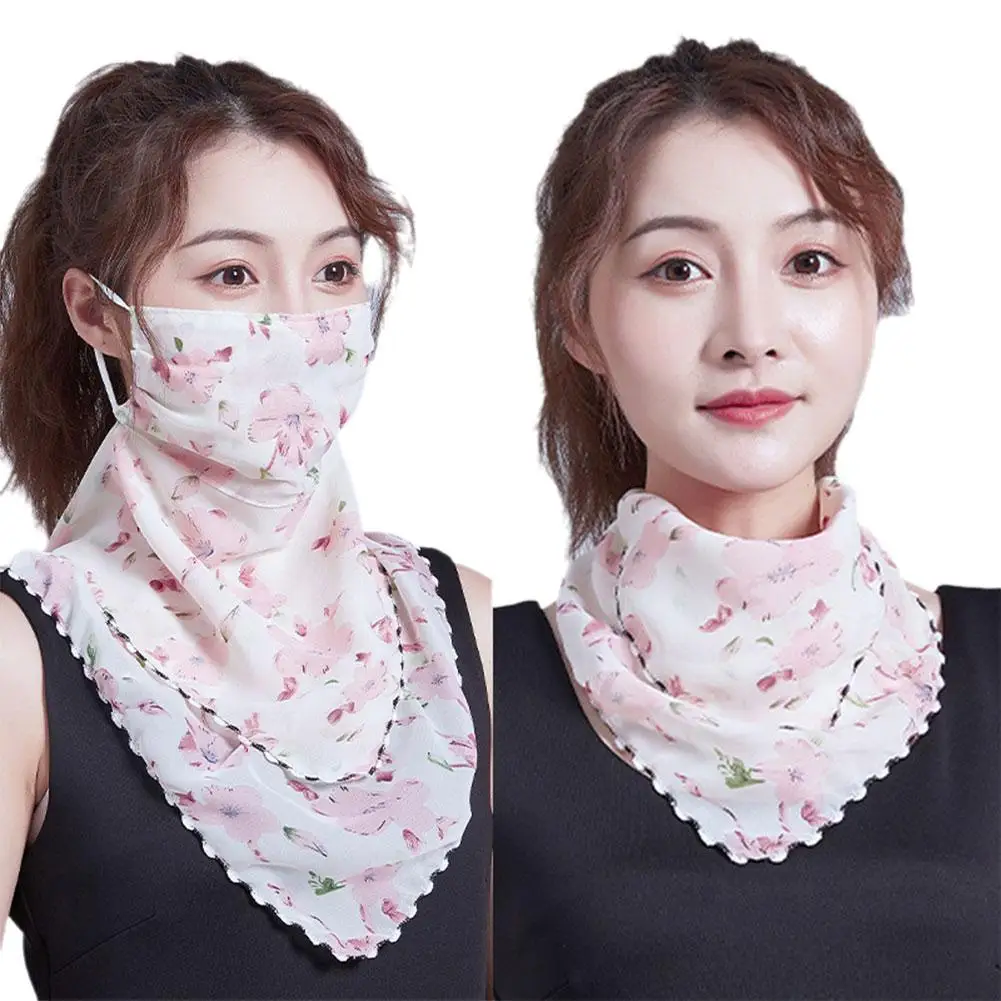 1PCS Summer Sunscreen Facial Ice Silk Mask Scarf Protection Thin Triangular Scarf For Outdoor Face Neck Wrap Cover