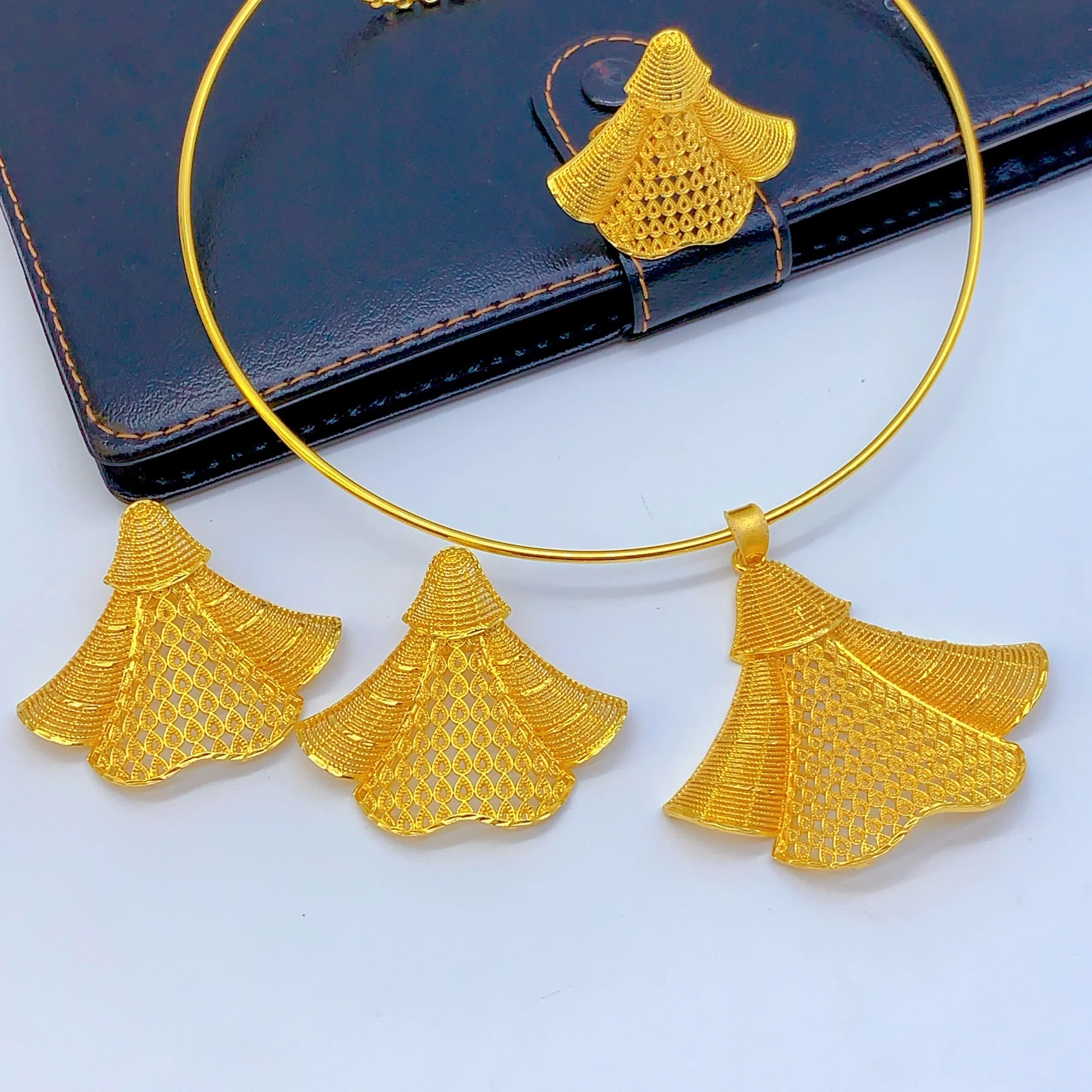 Luxury Indian 24k Gold Color Jewelry Sets For Women Ethiopian Dubai Bridal Necklace And Earrings Set Wedding Party Gifts
