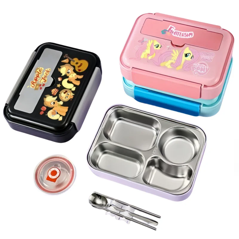 My Little Pony Bento Box Student Plates Insulated Compartment Lunch Plate Soup Bowl with Cutlery Boys & Girls Lunch Box Anime