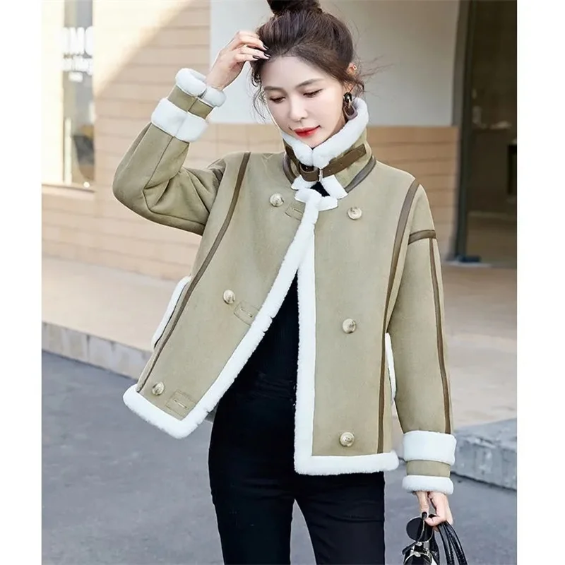 

Зимняя плюшевая толстая меховая куртка, новинка 2025 года, зимние теплые пальто из овечьей шерсти, женская осенняя мода, короткое флисовое пальто с локомотивом