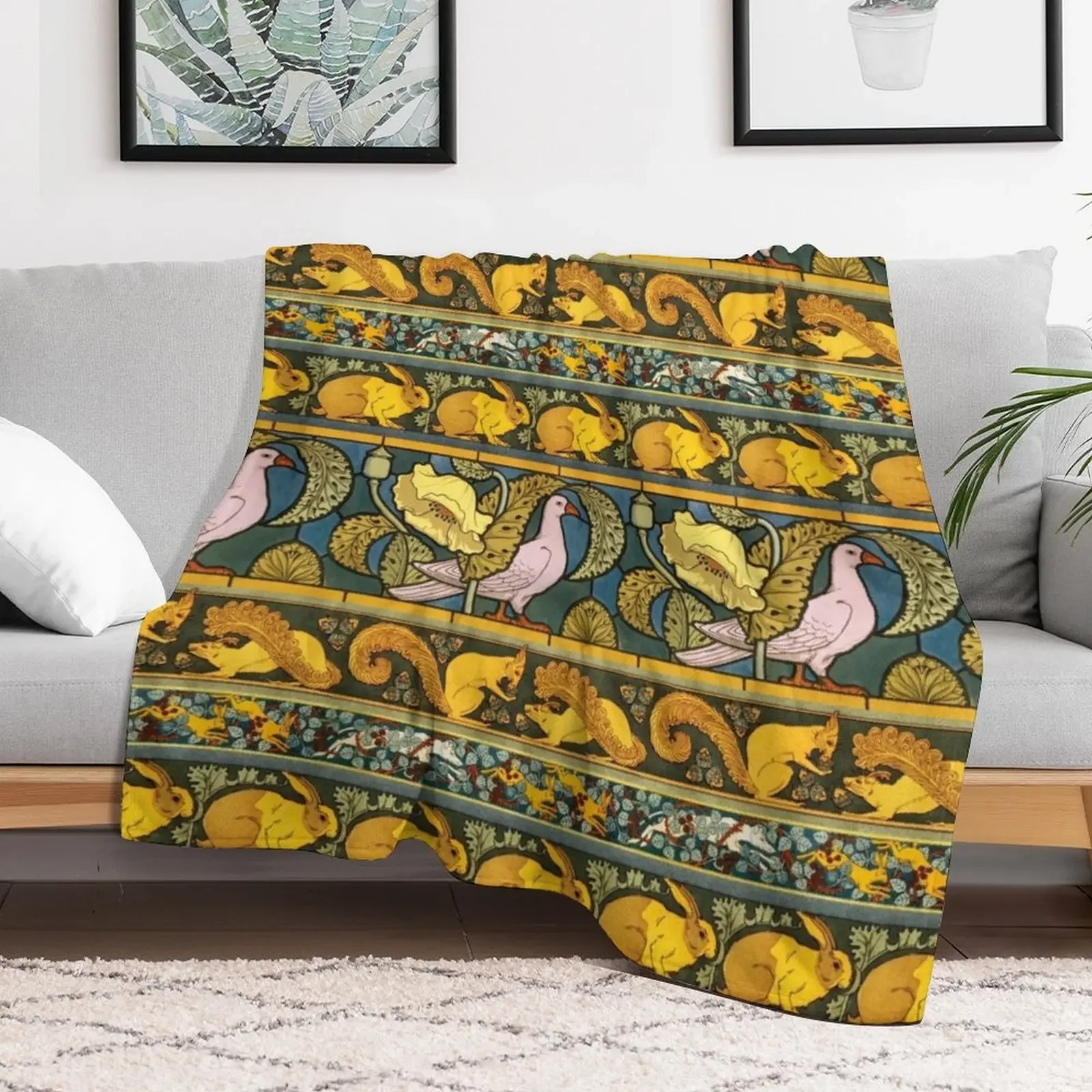Golden Animal Stripes Pattern by Maurice Pillard Verneuil Throw Blanket Lightweight Warm Blanket for Travel Camping