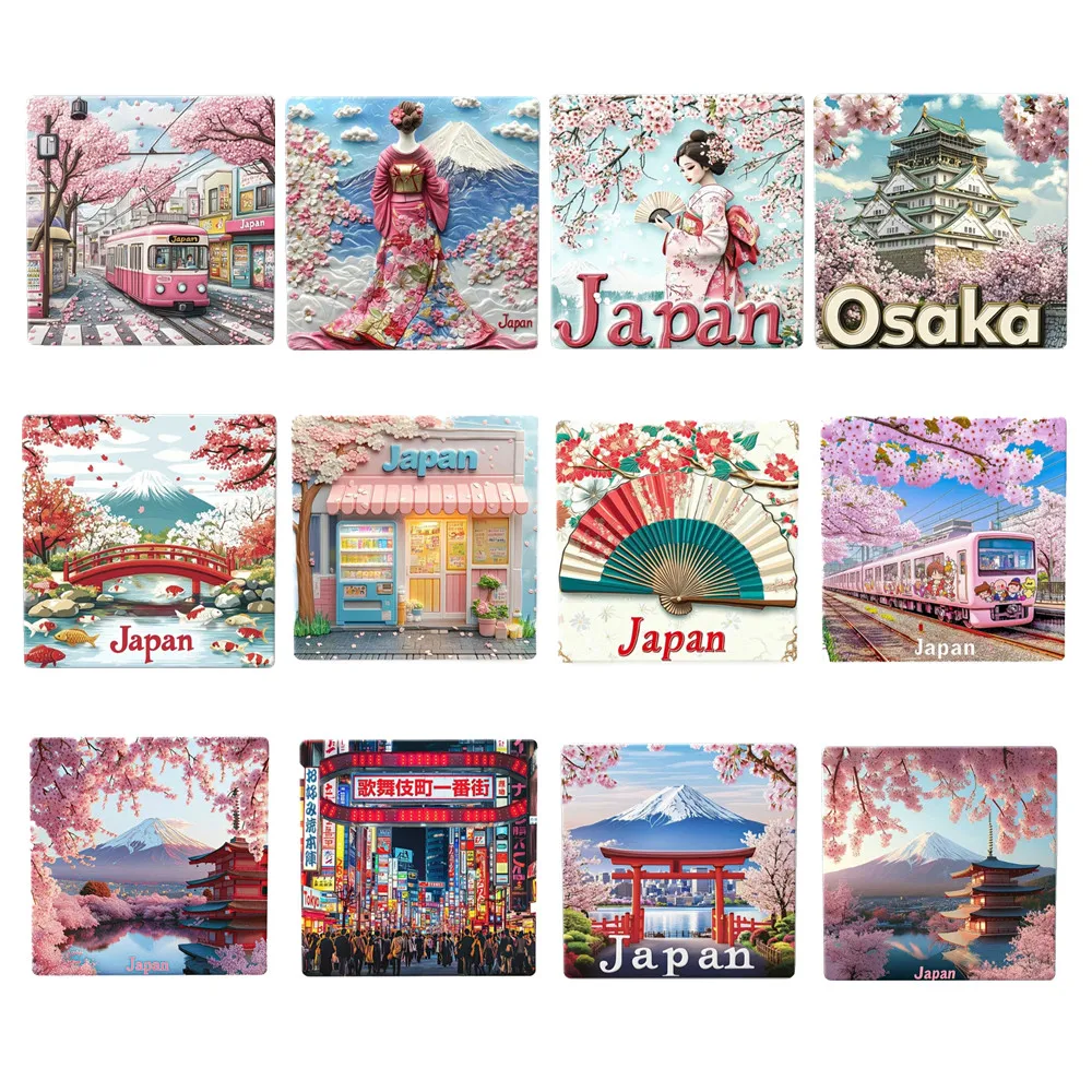 Imán de Refrigerador con Diseño de Cerámica y Resina de Asia, Japón, Osaka, Monte Fuji, Recuerdo Turístico, Decoración Magnética para Refrigerador